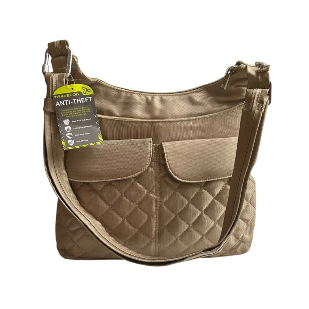Travelon Anti- Theft RFID Blocking Crossbody Unisex Bag in Tan - Picture 1 of 14